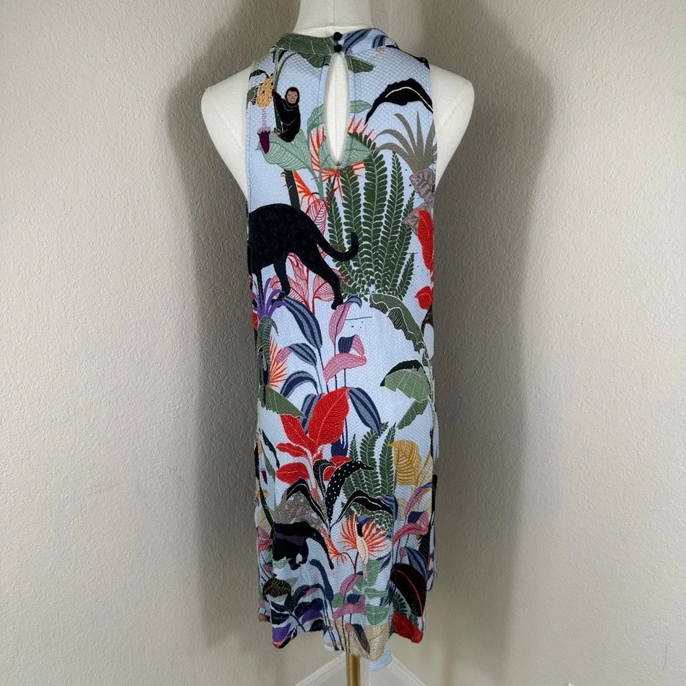 Anthropologie Farm Rio‎ Halter Mini Dress M Blue Tropical Jungle Animal Print